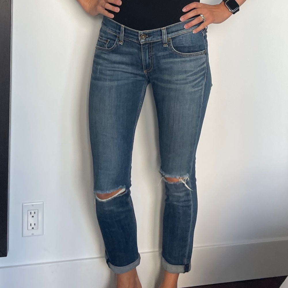 Rag & Bone ripped low rise boyfriend Jean, size 26